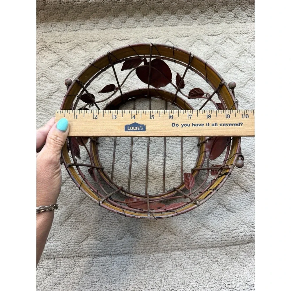 Rustic Metal And Wood Basket with Metal Apples and Spring Style Handles